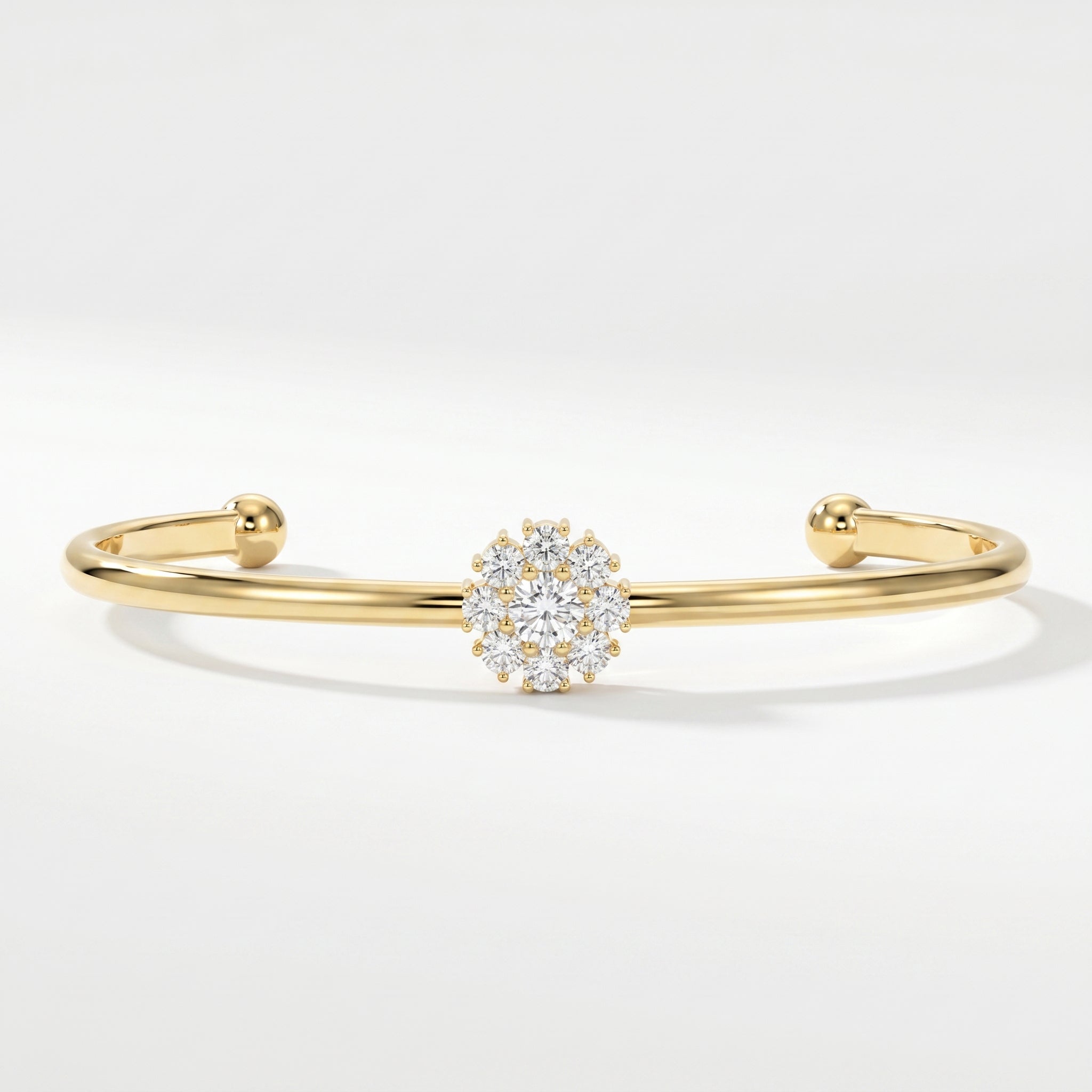 Floral Diamond Cluster Open Cuff Bracelet