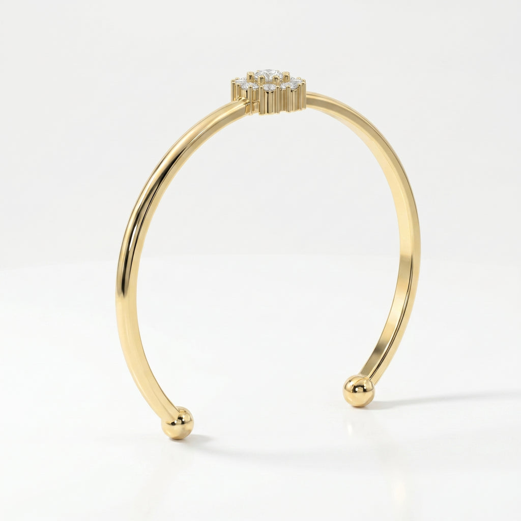 Floral Diamond Cluster Open Cuff Bracelet