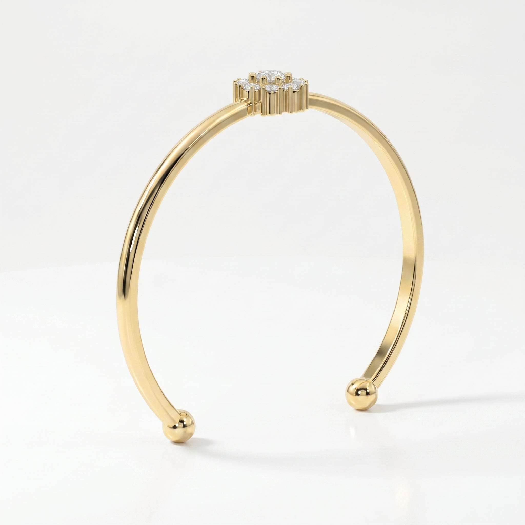 Floral Diamond Cluster Open Cuff Bracelet