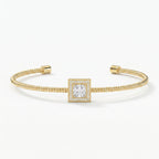 Luxury Cuff Bracelet with Square Halo Centerpiece – Princess Cut Diamond