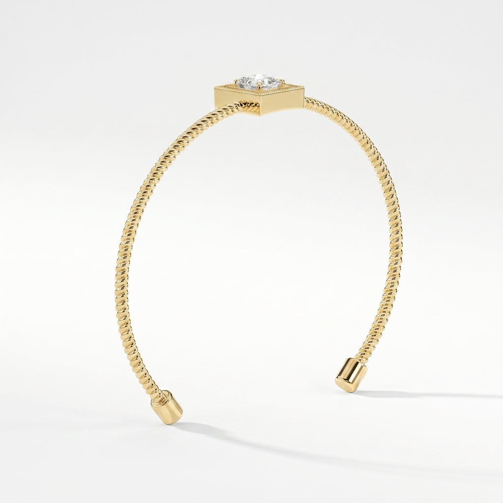 Luxury Cuff Bracelet with Square Halo Centerpiece – Princess Cut Diamond