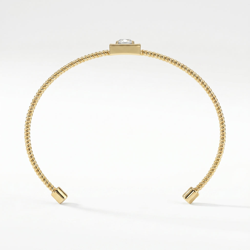 Luxury Cuff Bracelet with Square Halo Centerpiece – Princess Cut Diamond