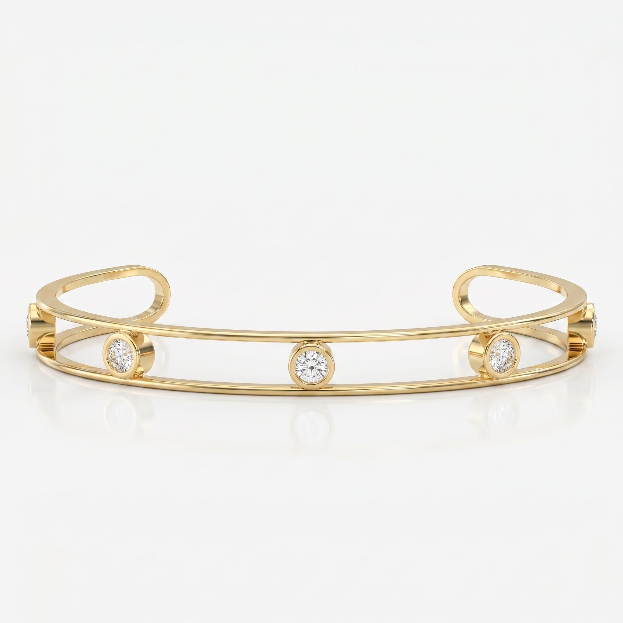 Minimalist Cuff Bracelet with Bezel Set Round Diamonds