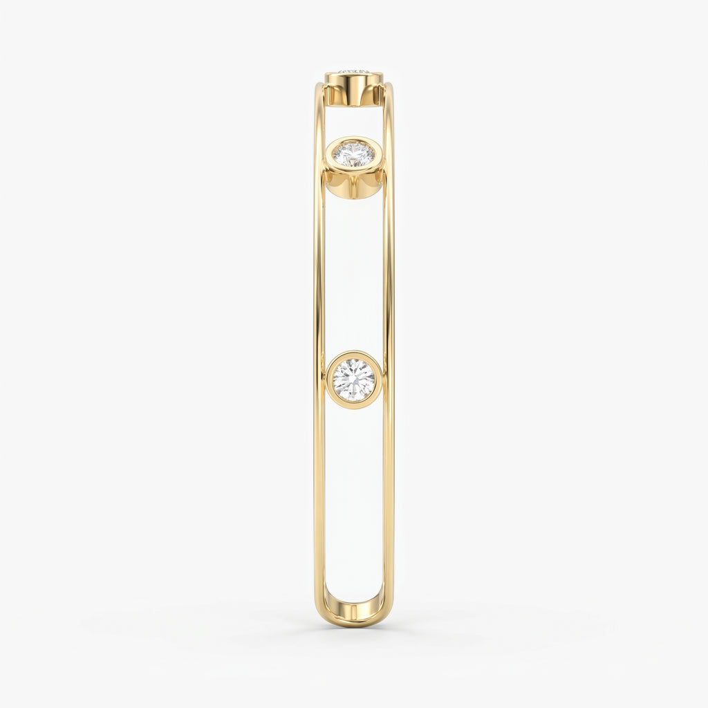 Minimalist Cuff Bracelet with Bezel Set Round Diamonds