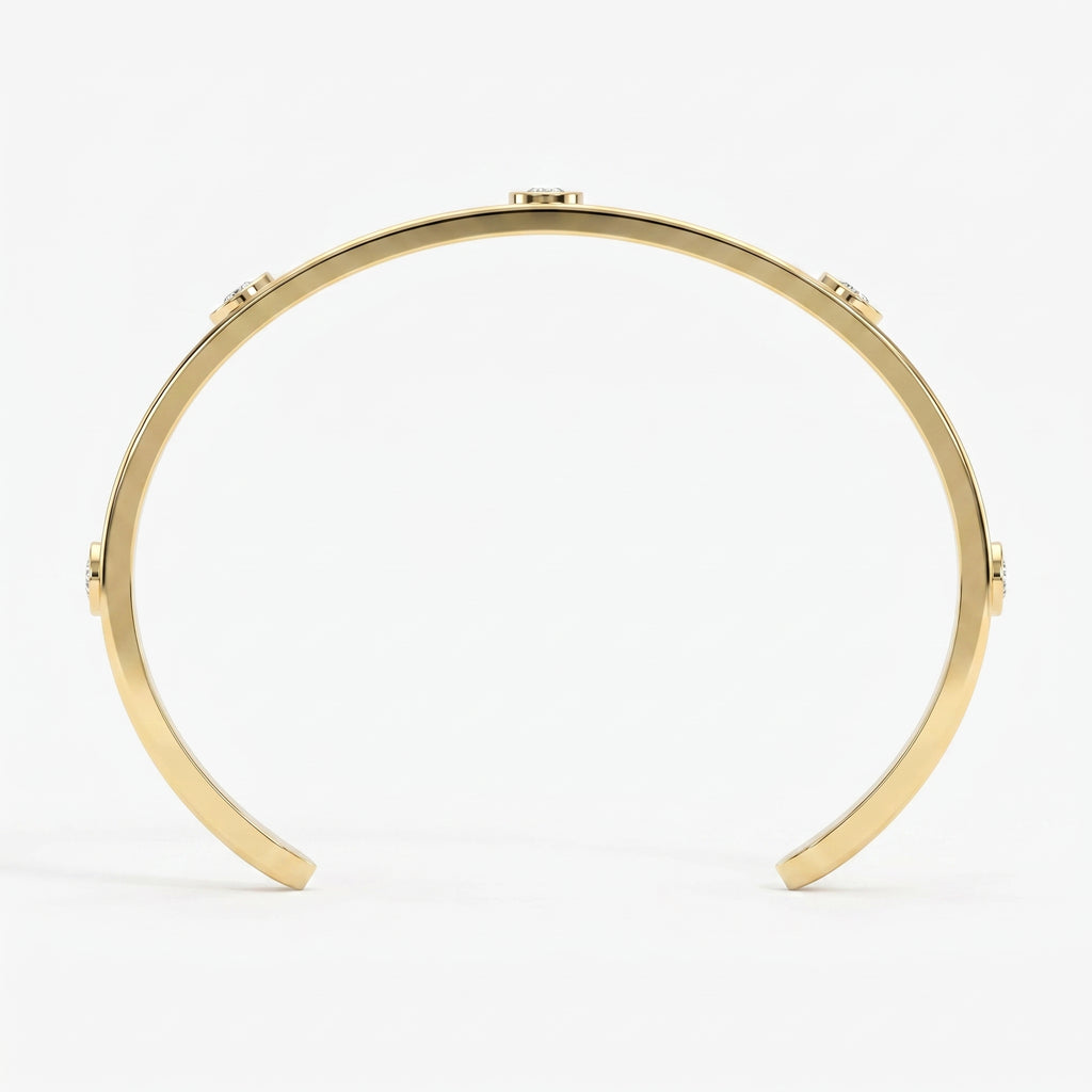 Minimalist Cuff Bracelet with Bezel Set Round Diamonds