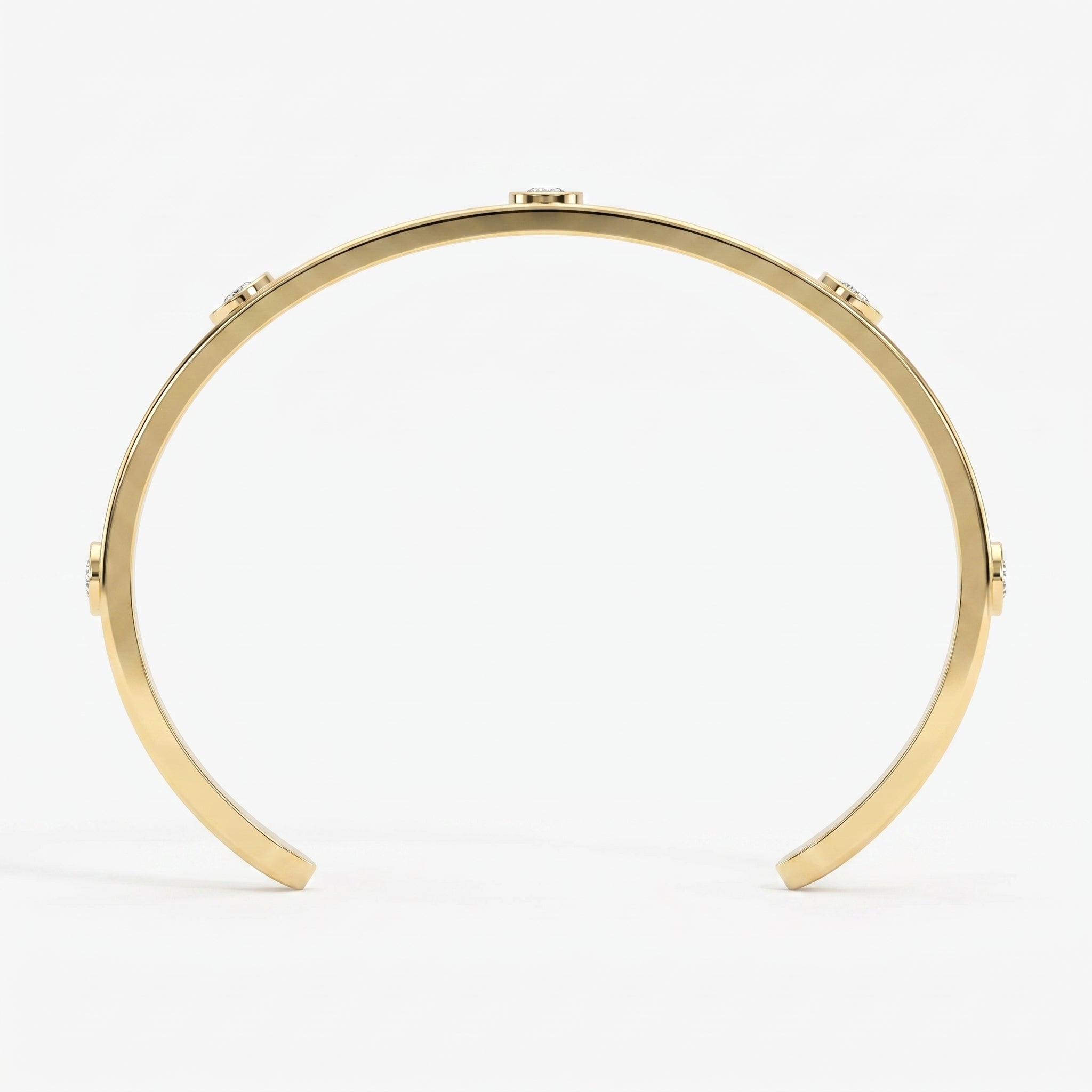 Minimalist Cuff Bracelet with Bezel Set Round Diamonds