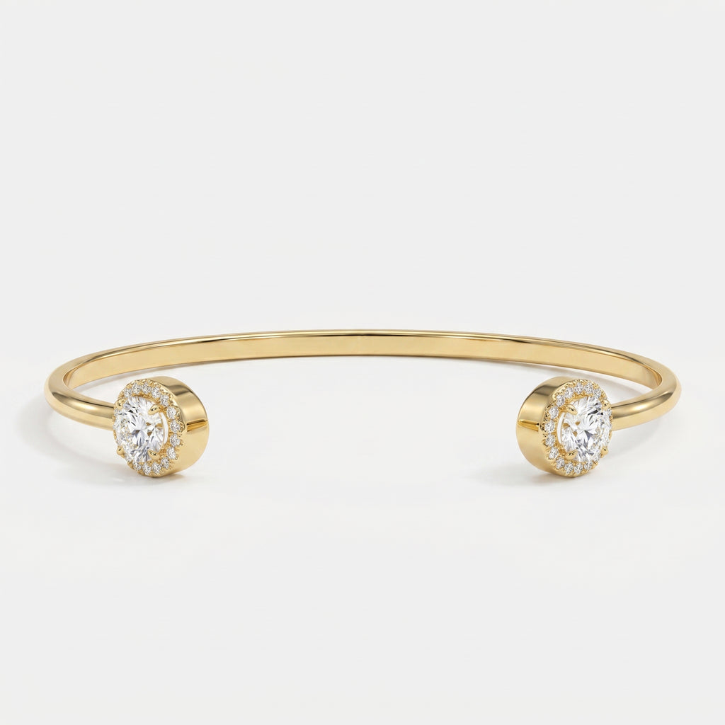 Elegant Open Cuff Bracelet with Round Halo Diamonds