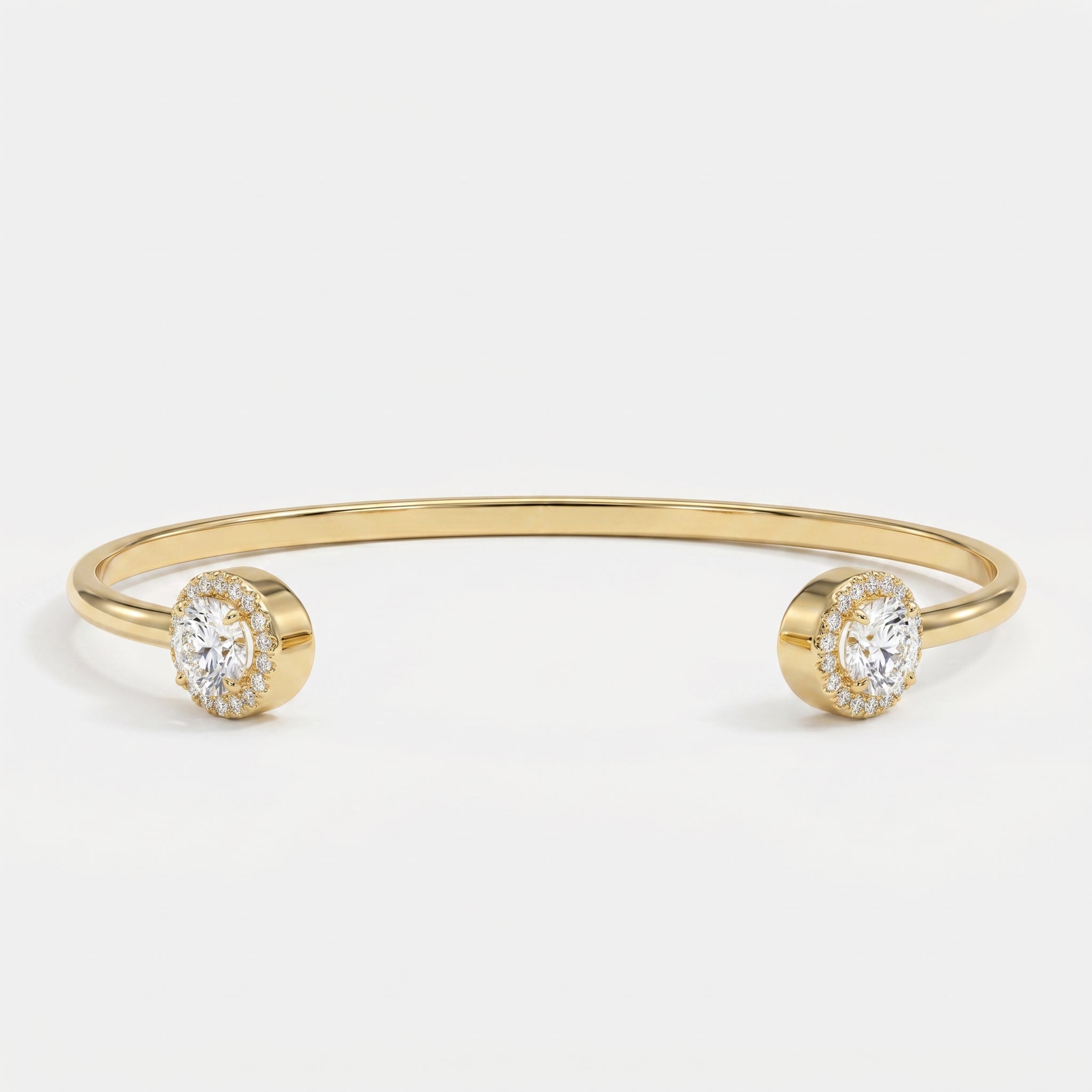 Elegant Open Cuff Bracelet with Round Halo Diamonds
