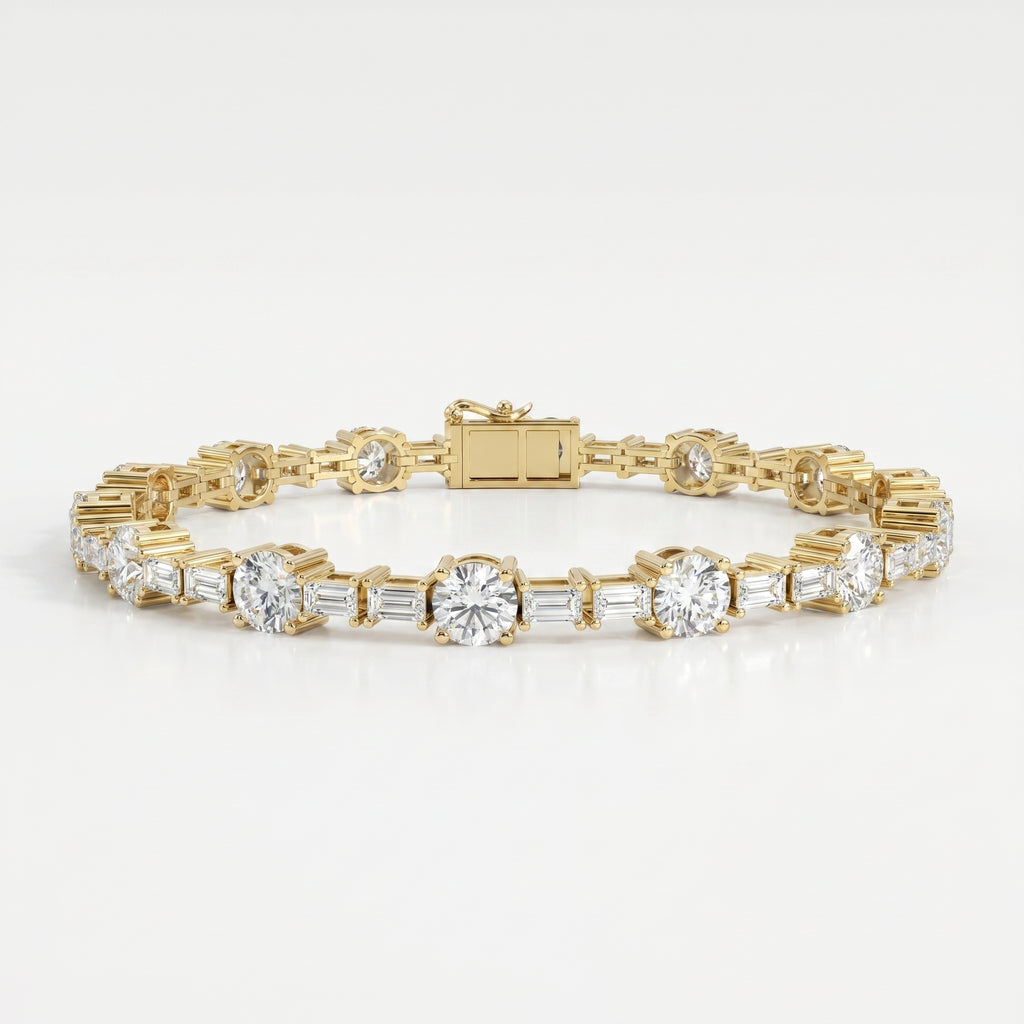 Round & Baguette Diamond Tennis Bracelet