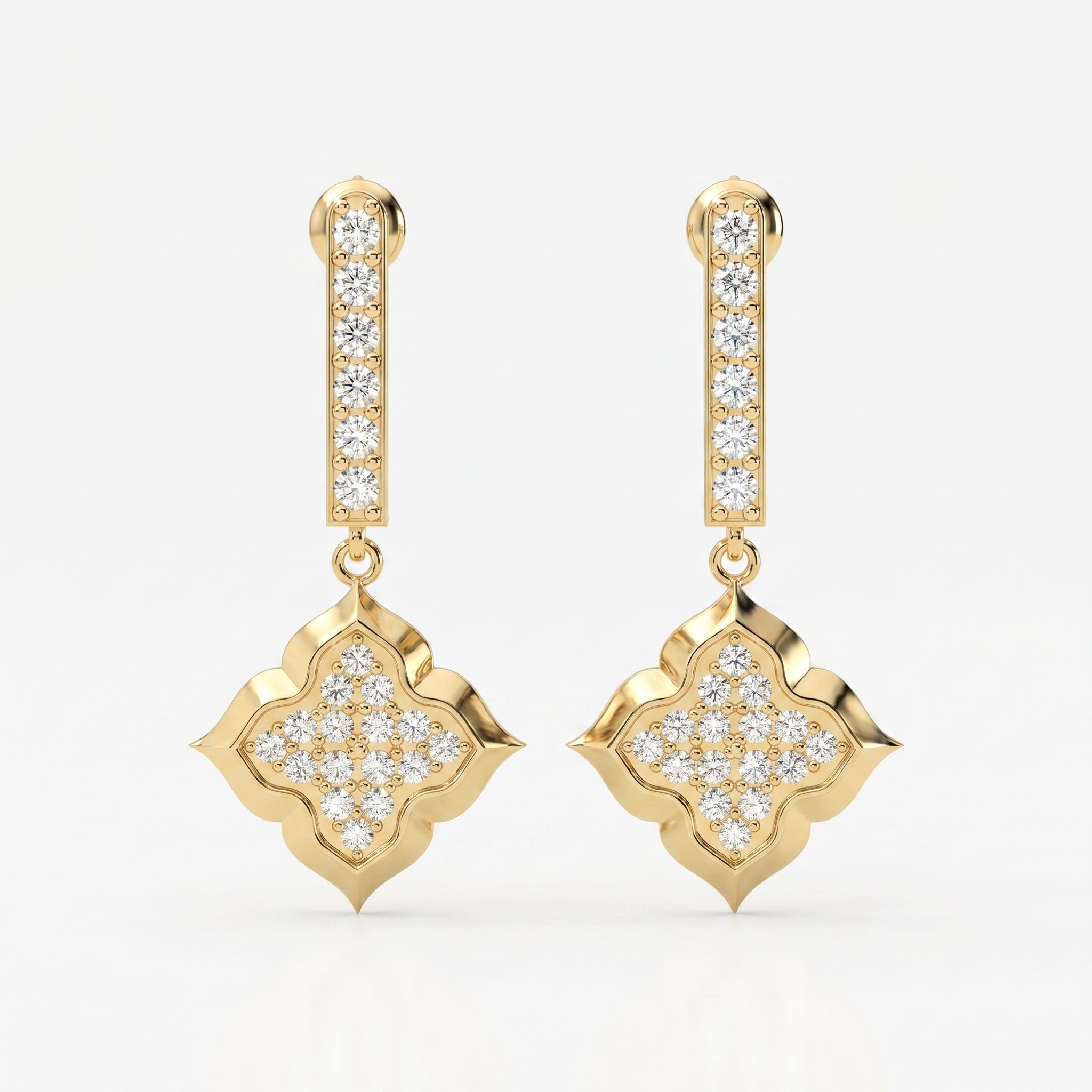 Round Cut Diamond Quatrefoil Drop Earrings