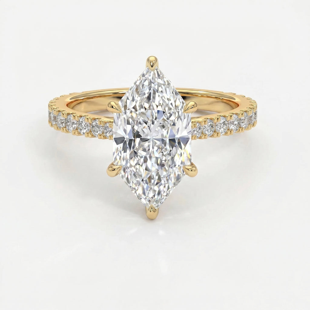 Dutch Marquise Cut Diamond round Accent Engagement Ring