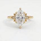 Dutch Marquise Cut Lab Diamond Floral Side Cluster Design Engagement Ring