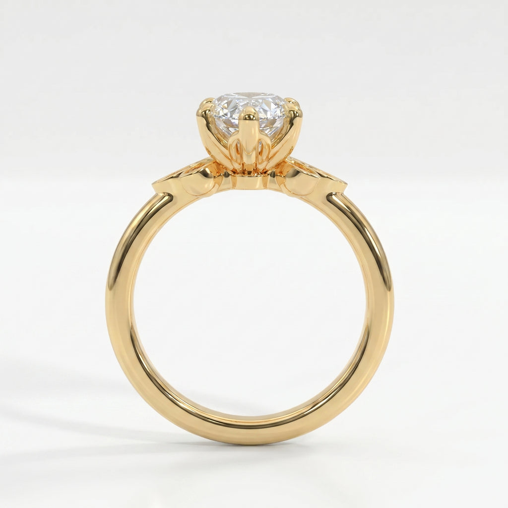 Dutch Marquise Cut Lab Diamond Floral Side Cluster Design Engagement Ring