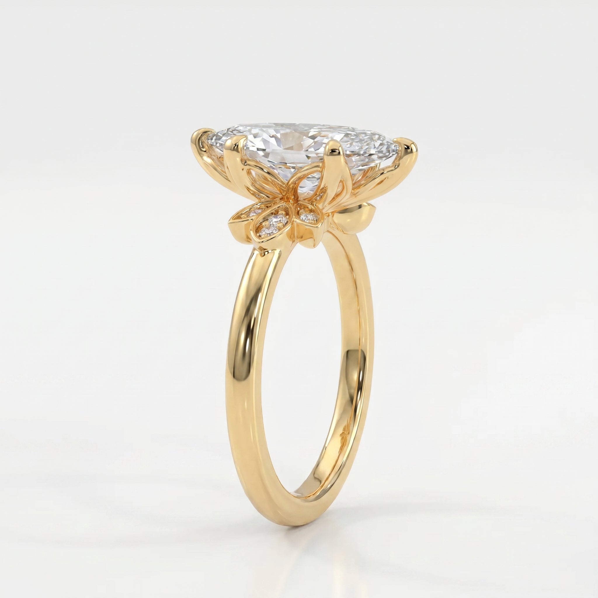 Dutch Marquise Cut Lab Diamond Floral Side Cluster Design Engagement Ring