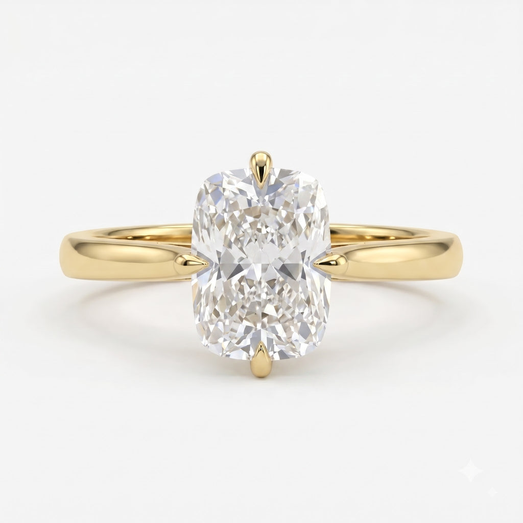 Modern Elongated Long Cushion Diamond Hidden Halo Ring