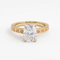 Vintage Floral Engraved Long Cushion Solitaire Ring