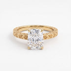 Vintage Floral Engraved Long Cushion Solitaire Ring