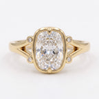 Lumière Bezel Split-Shank Long Cushion Diamond Side Stone Ring