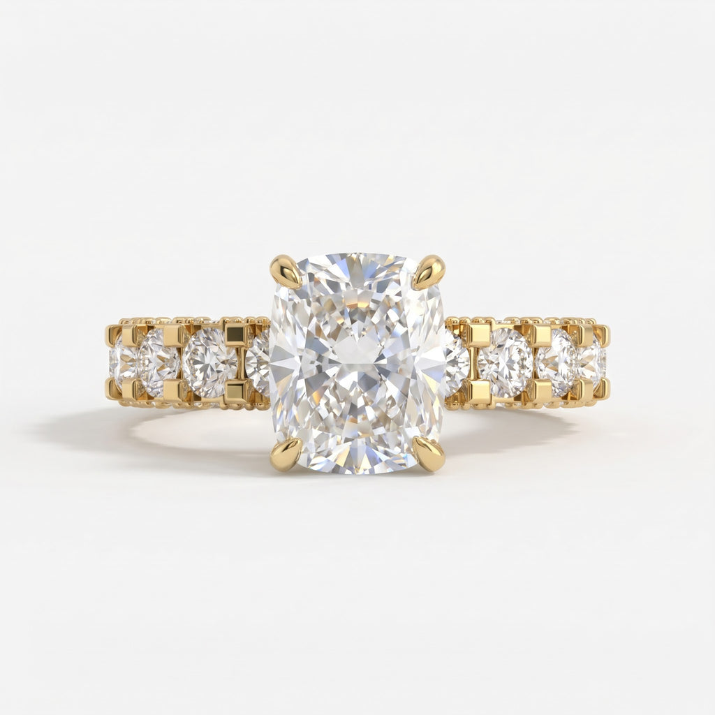 The Celestial Bloom Cushion Diamond Hidden Halo Ring