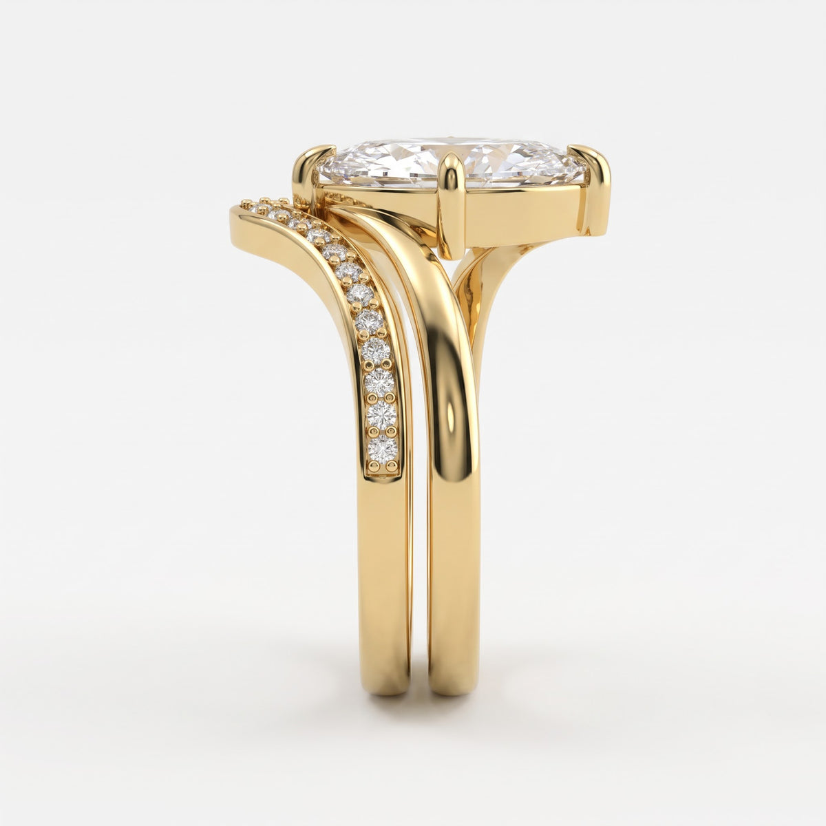Elegant Marquise cut Diamond V-Shaped Pavé Side Stone Ring