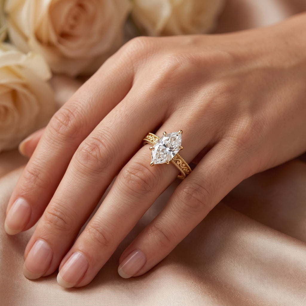 Valencia Vintage Dutch Marquise Diamond Hidden Halo Ring