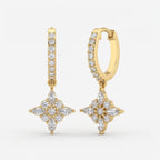 Classic Radiance Round Diamond Floral Drop Hoop Earrings