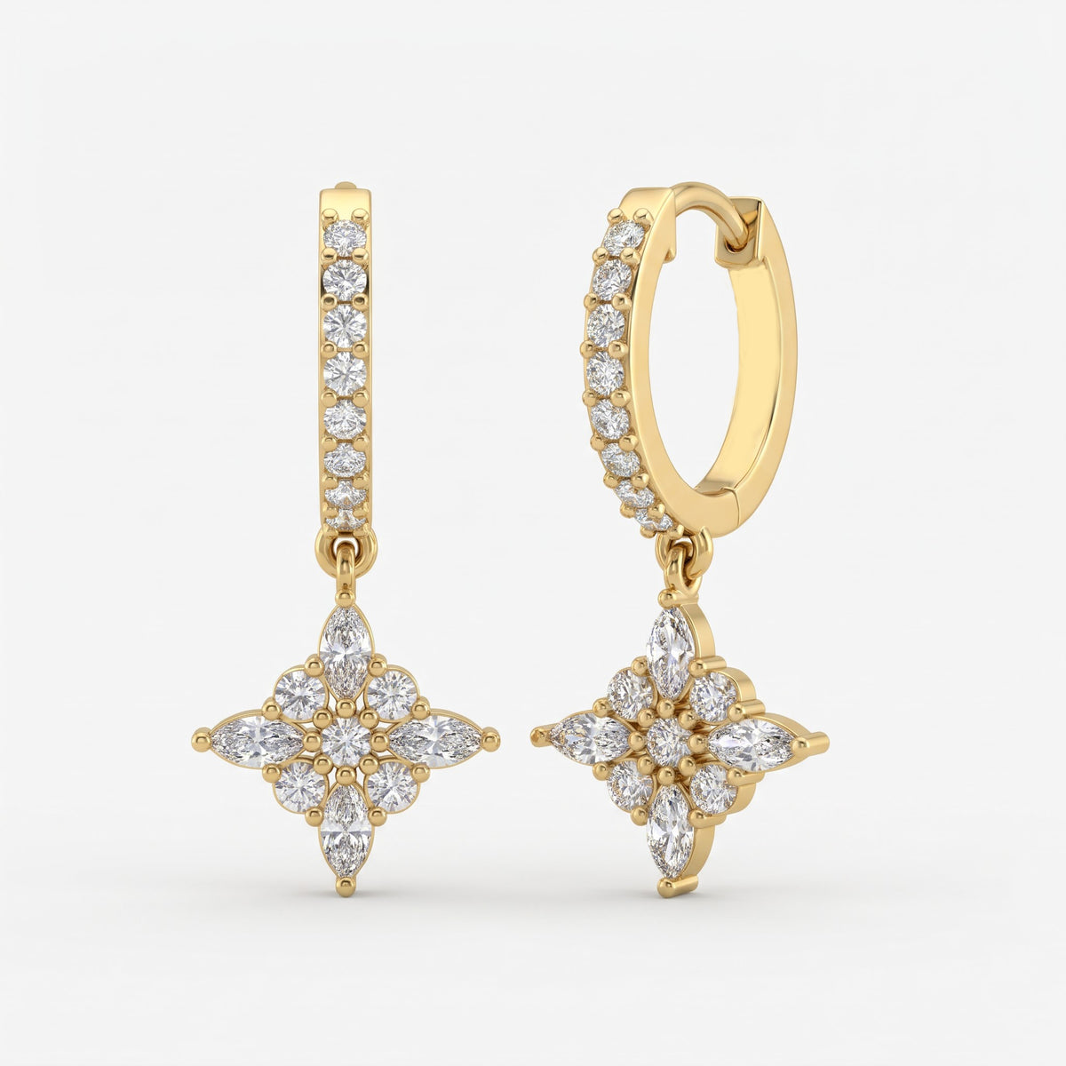 Classic Radiance Round Diamond Floral Drop Hoop Earrings