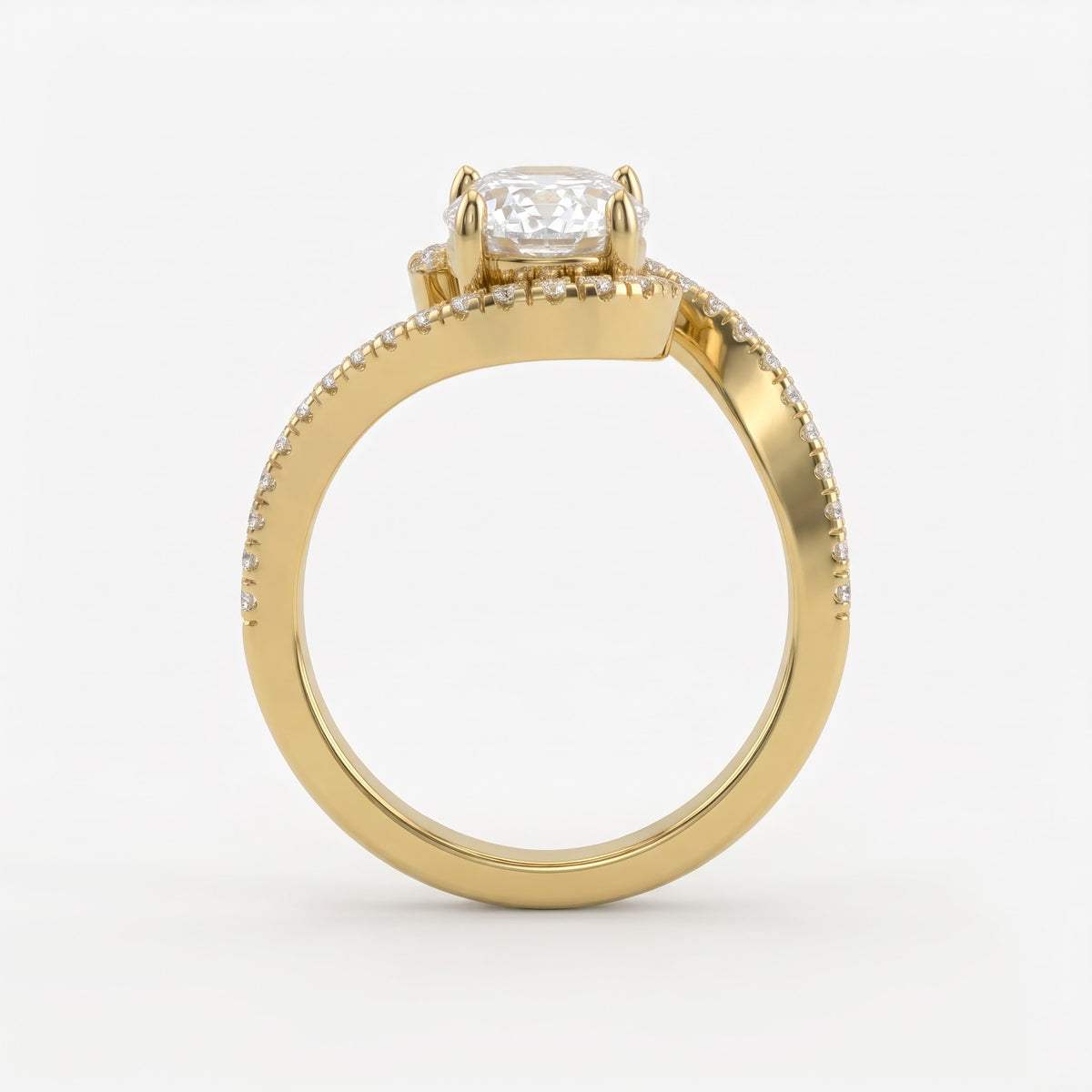 Celestia Twist Oval Diamond Crossover Side Stone Ring