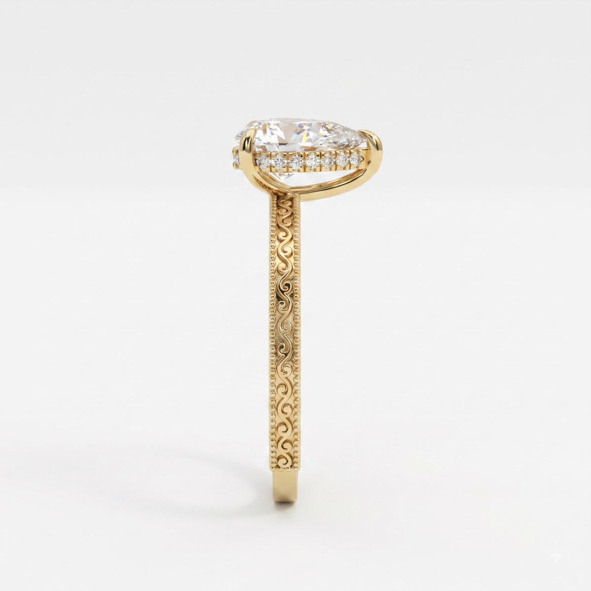 Élan Royale Pear-Cut Vintage Filigree Hidden Halo Ring