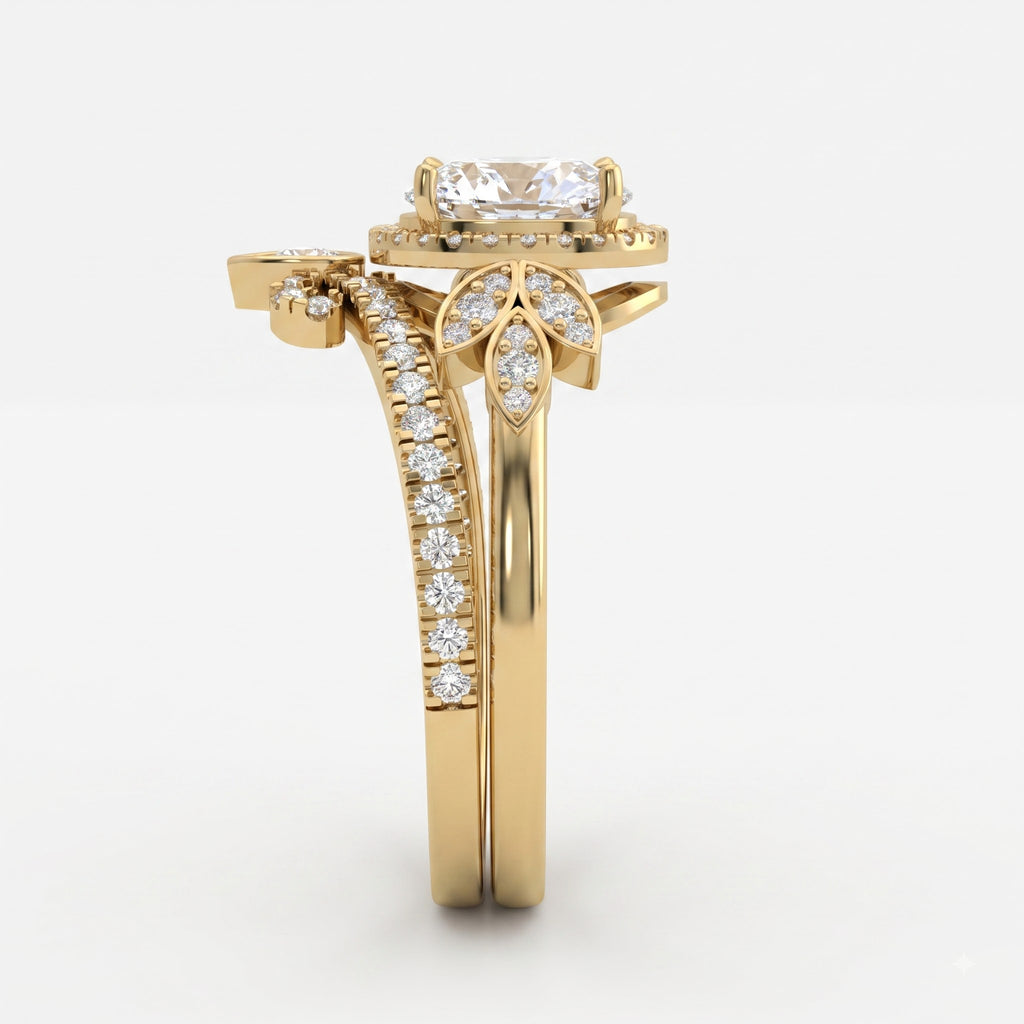 The Celestine Bloom Oval Diamond Bridal Set Vintage Ring