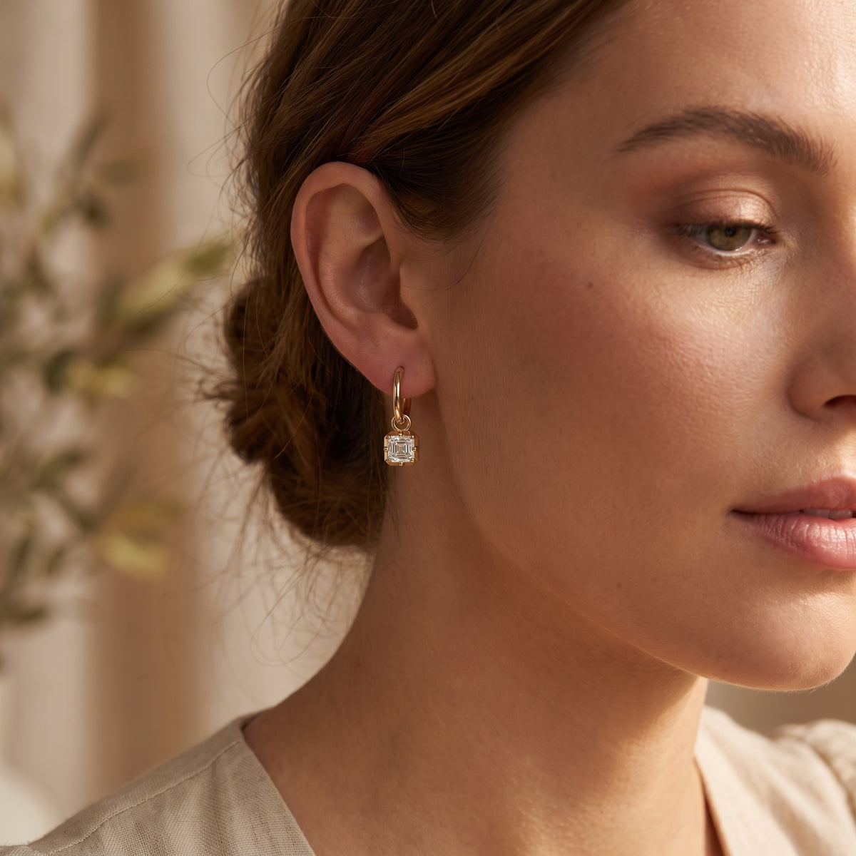 Luxury Asscher Cut Diamond Huggie Hoop Earrings