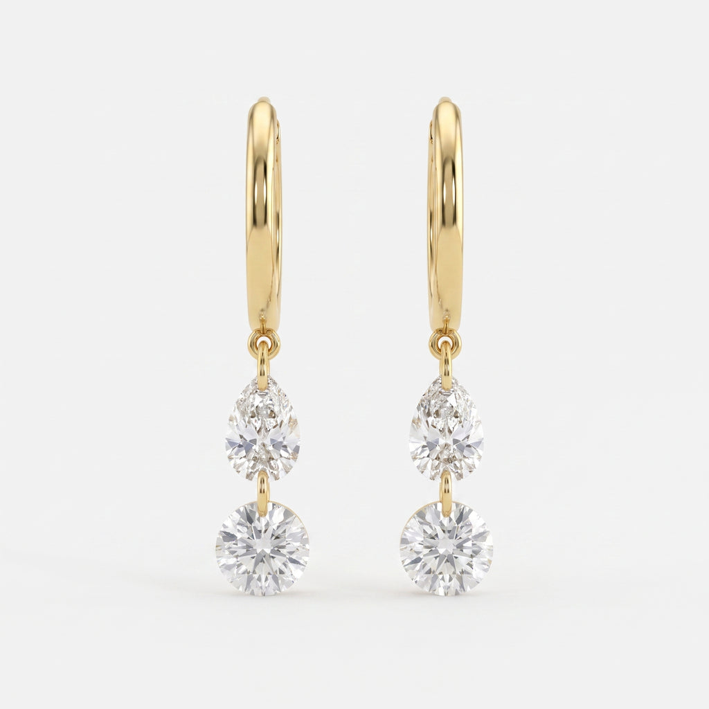 Modern Pear & Round Cut Diamond  Huggie Hoops Earrings