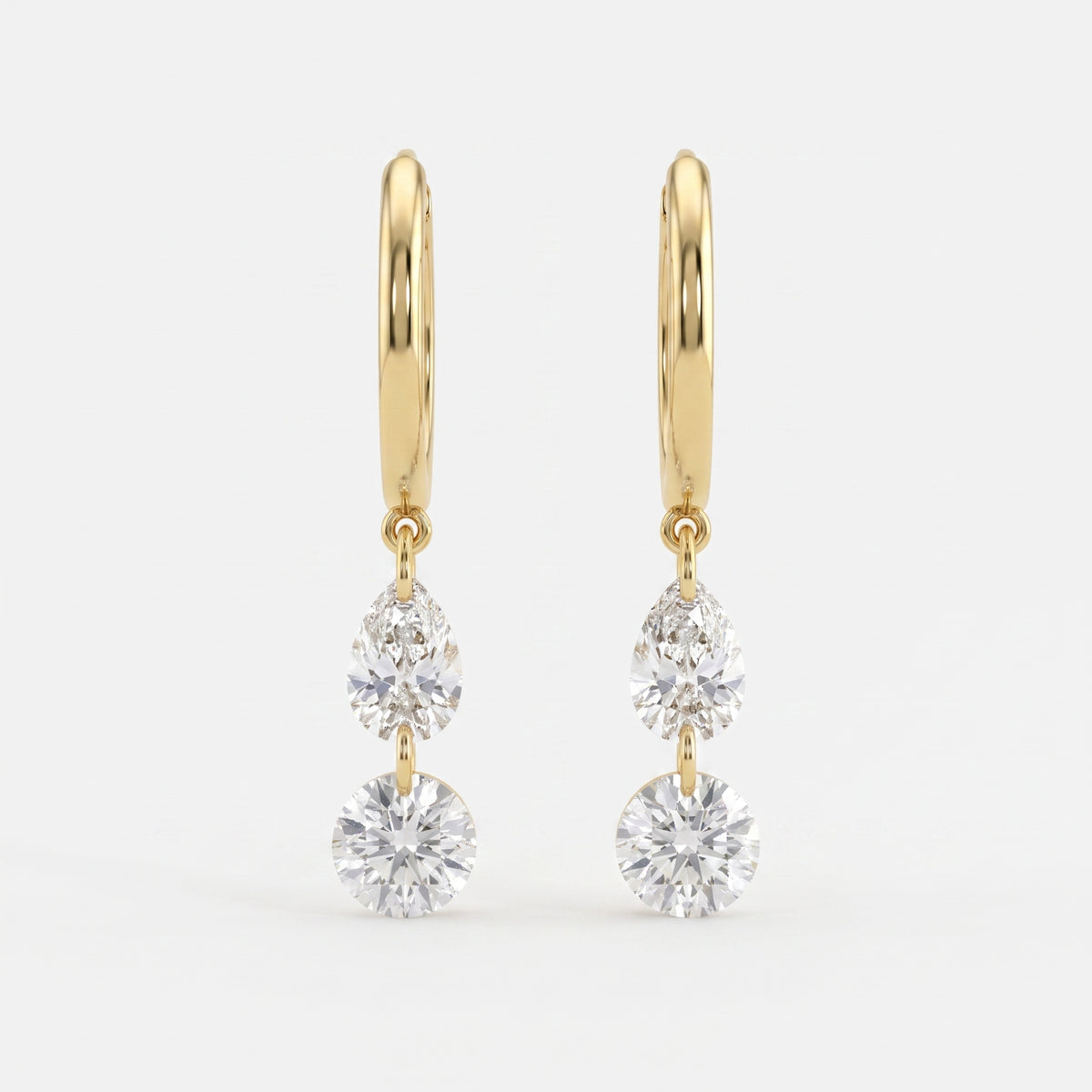 Modern Pear & Round Cut Diamond  Huggie Hoops Earrings