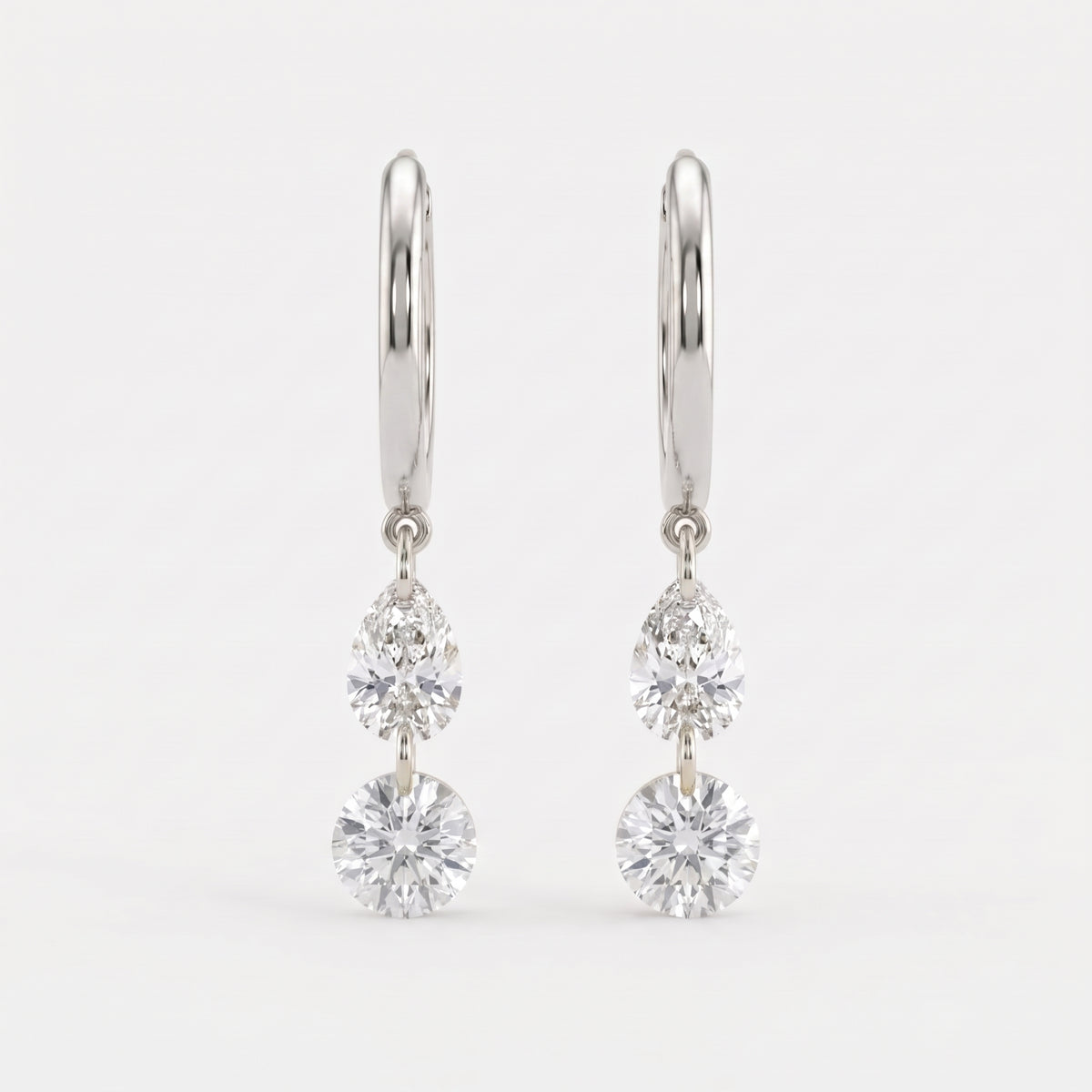 Modern Pear & Round Cut Diamond  Huggie Hoops Earrings