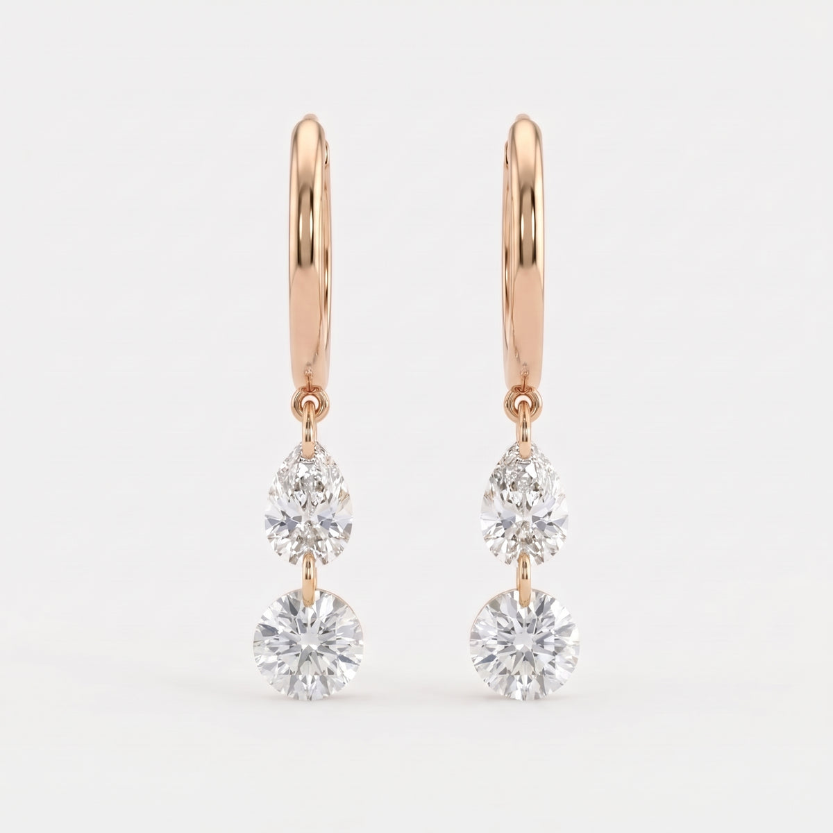 Modern Pear & Round Cut Diamond  Huggie Hoops Earrings