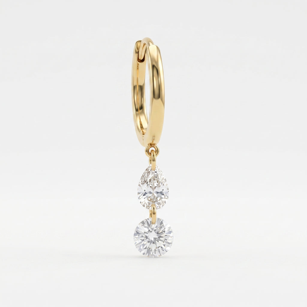 Modern Pear & Round Cut Diamond  Huggie Hoops Earrings