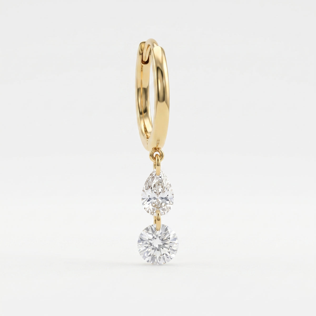 Modern Pear & Round Cut Diamond  Huggie Hoops Earrings