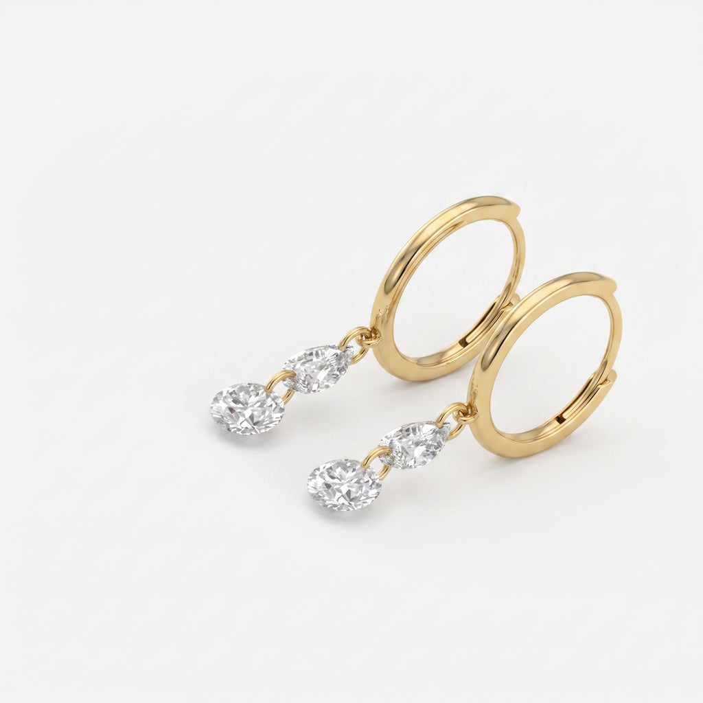 Modern Pear & Round Cut Diamond  Huggie Hoops Earrings