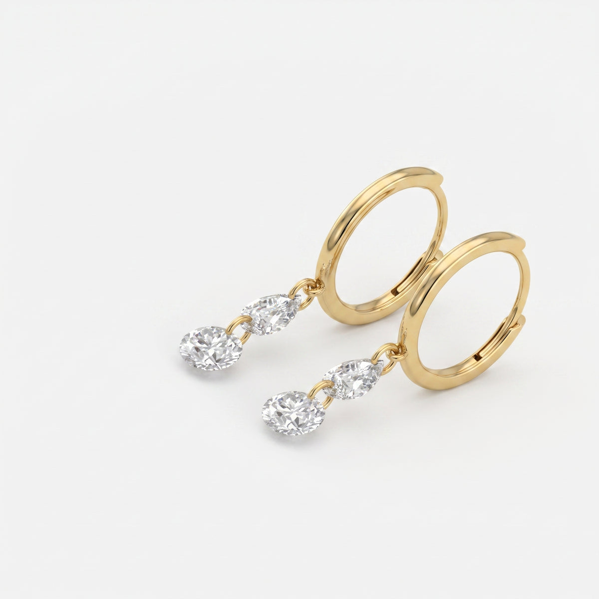 Modern Pear & Round Cut Diamond  Huggie Hoops Earrings