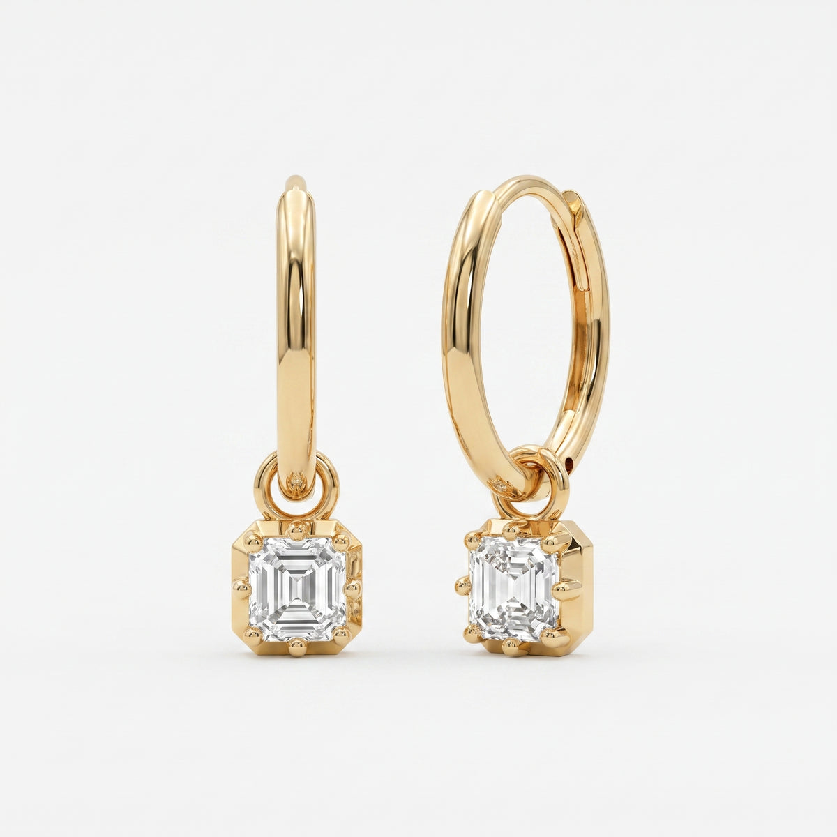 Luxury Asscher Cut Diamond Huggie Hoop Earrings