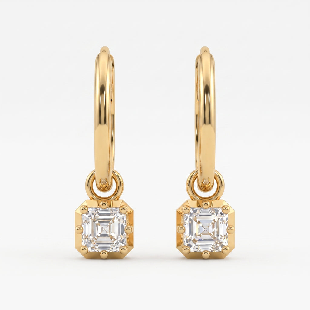Luxury Asscher Cut Diamond Huggie Hoop Earrings