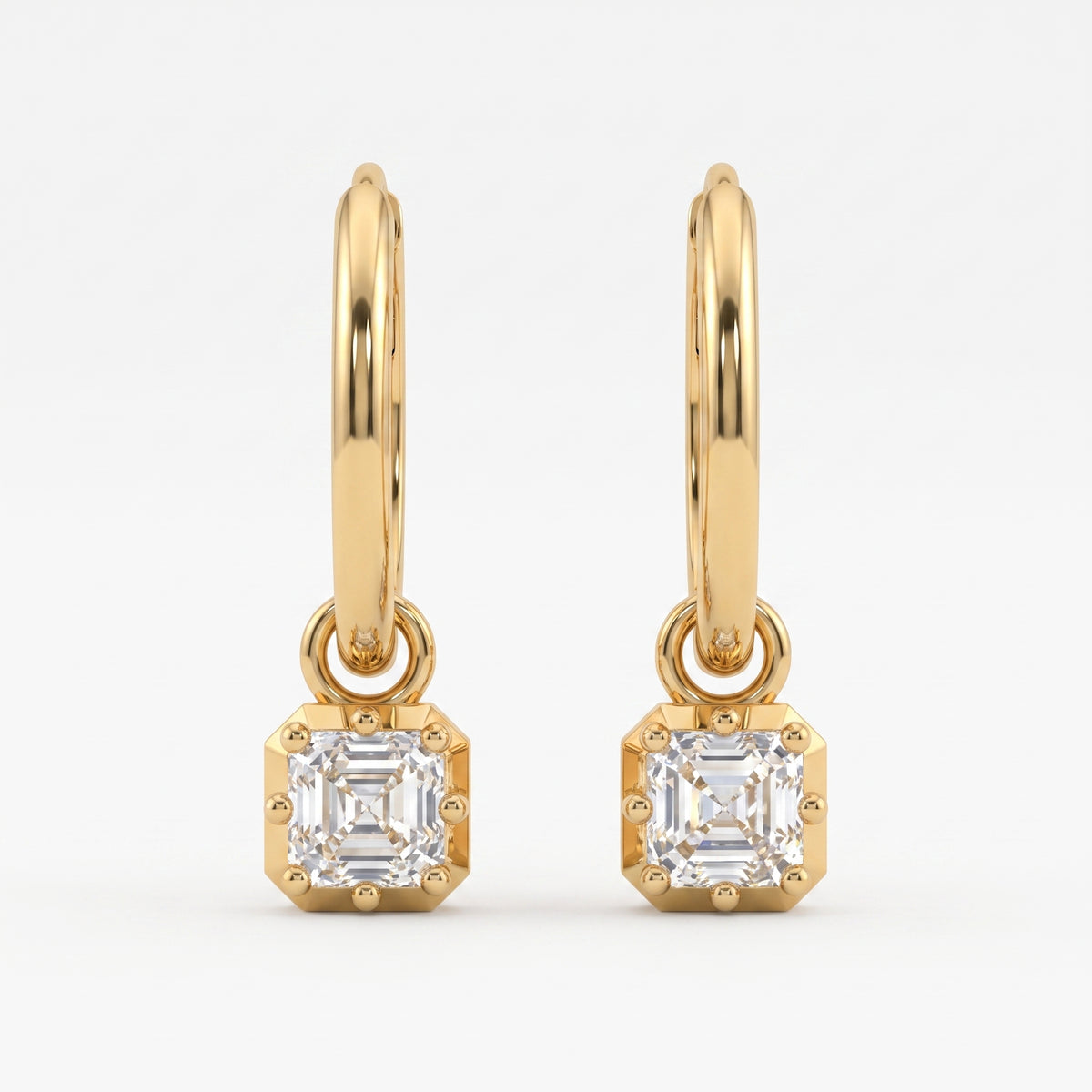 Luxury Asscher Cut Diamond Huggie Hoop Earrings