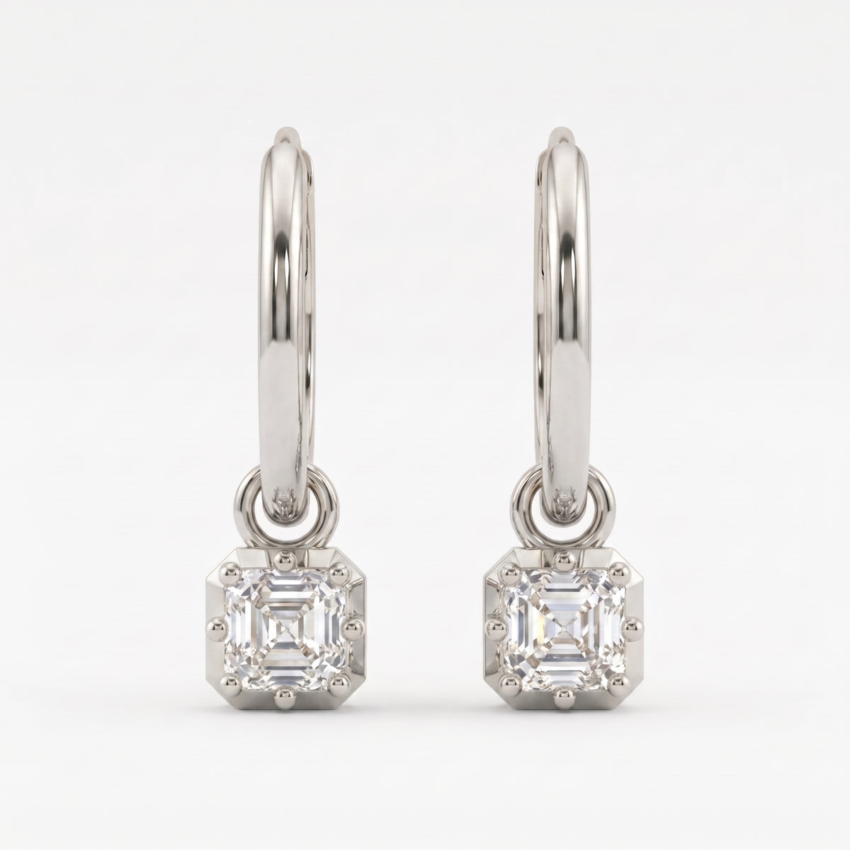 Luxury Asscher Cut Diamond Huggie Hoop Earrings