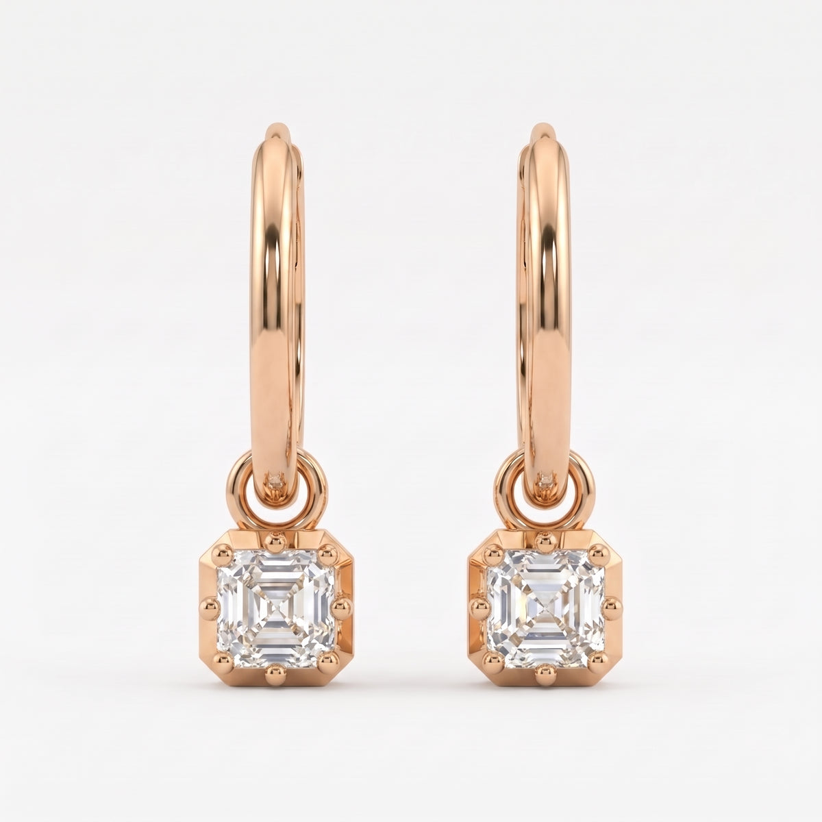 Luxury Asscher Cut Diamond Huggie Hoop Earrings