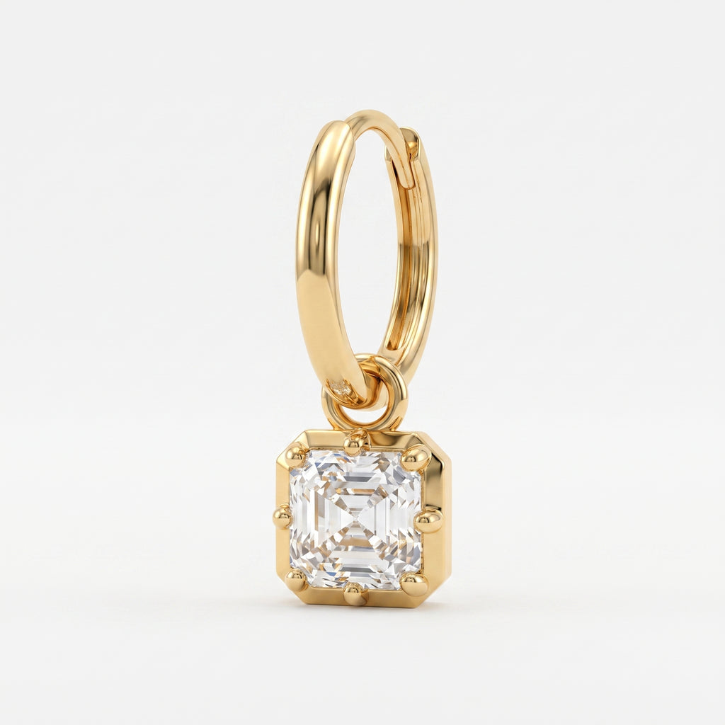Luxury Asscher Cut Diamond Huggie Hoop Earrings