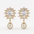 Oval Cut Diamond Sunburst Drop Earrings