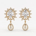 Oval Cut Diamond Sunburst Drop Earrings