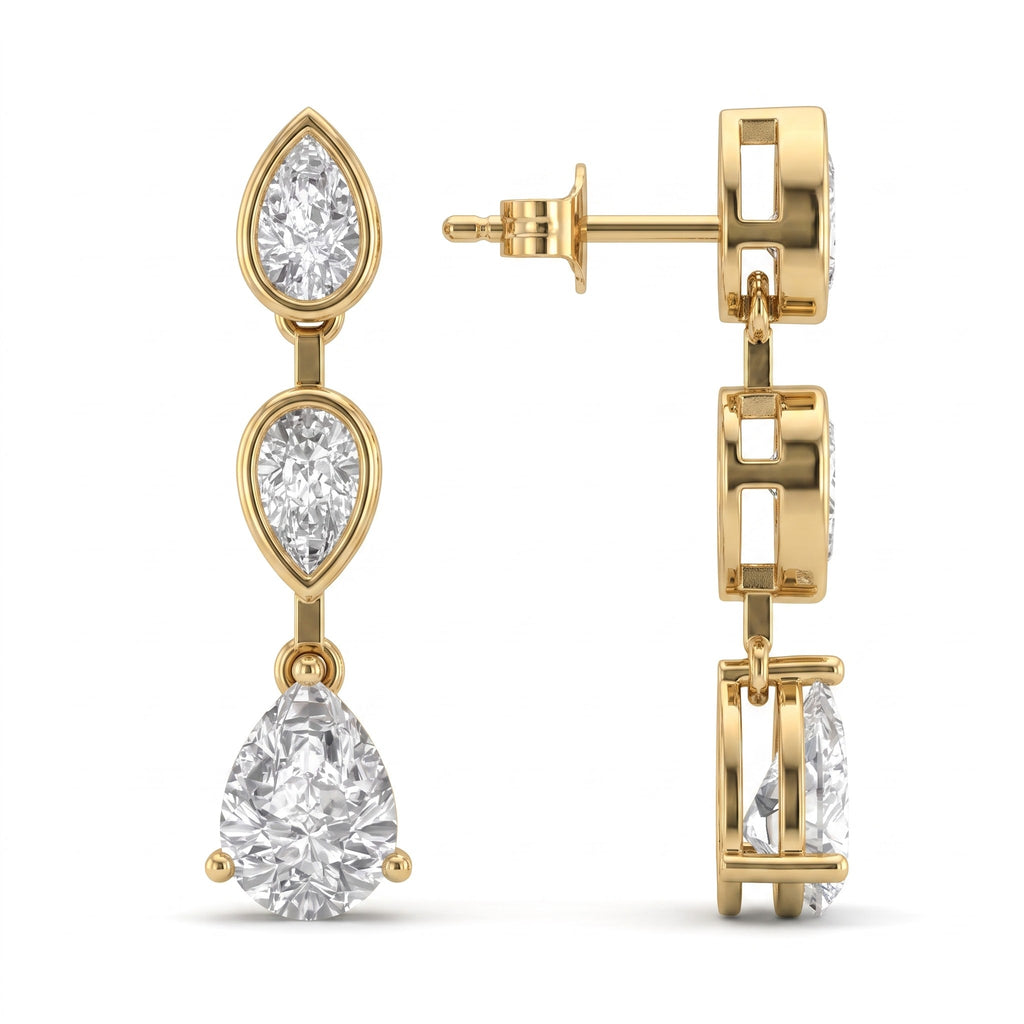 Luxury Pear Cut Three Stone Drop & Dangle Earrings