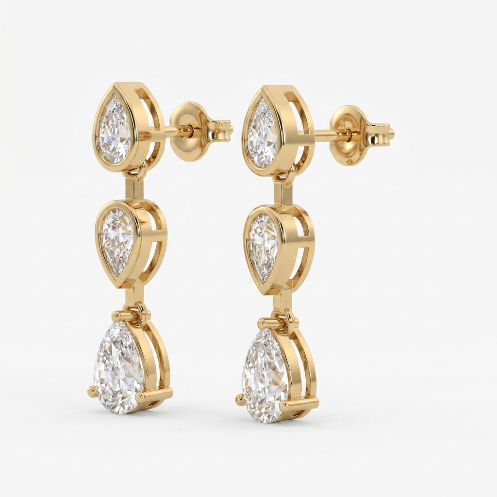 Luxury Pear Cut Three Stone Drop & Dangle Earrings
