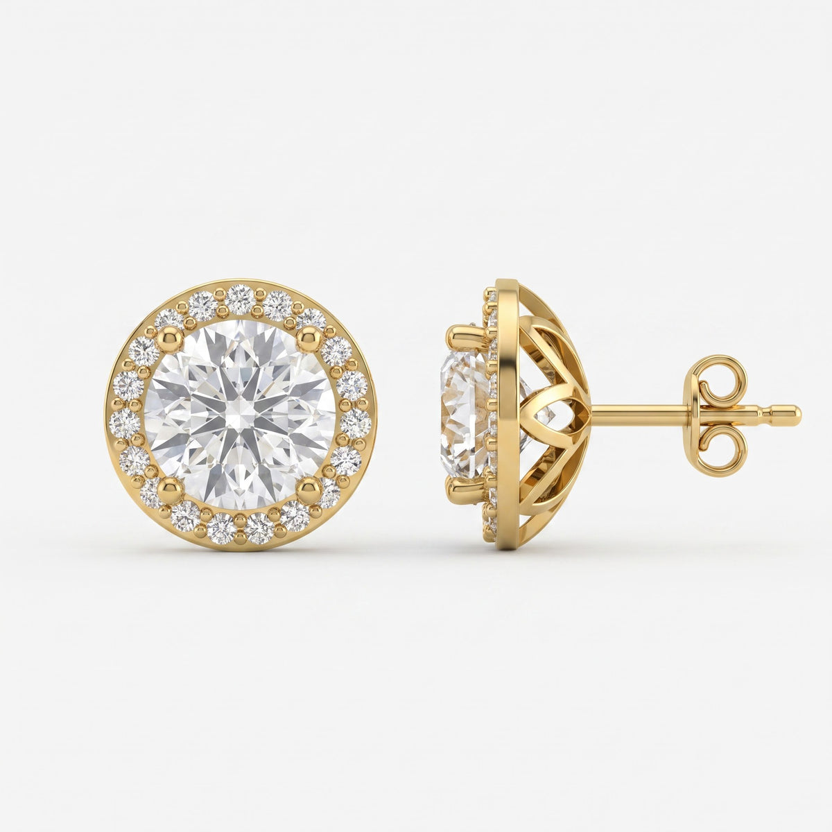 Celestia Aurelia Round Diamond Halo Stud Earrings